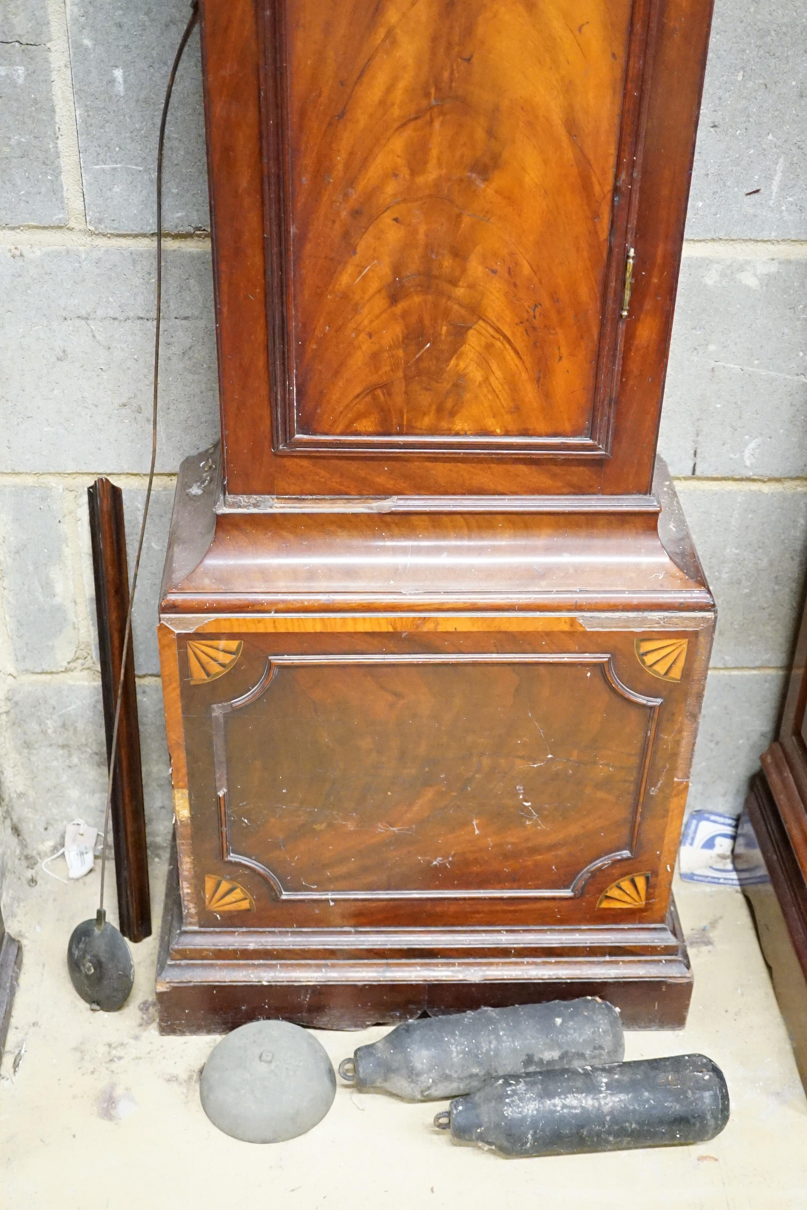 William Jordan, Chesham, Bucks. A George III inlaid mahogany 8 day longcase clock with signed silvered dial, height 216cm